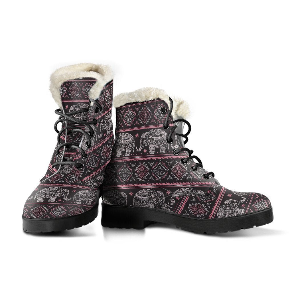Red Elephant Aztec Pattern Print Comfy Winter Boots-grizzshop
