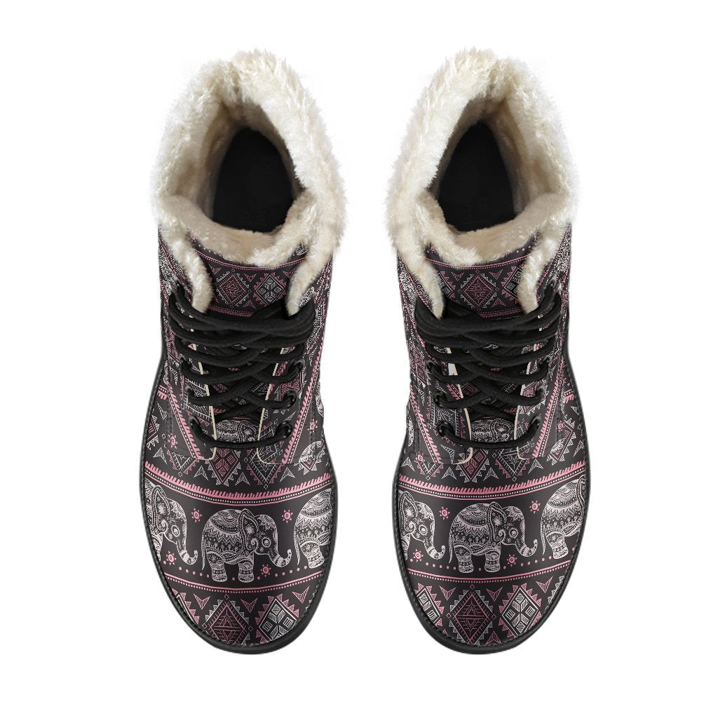 Red Elephant Aztec Pattern Print Comfy Winter Boots-grizzshop