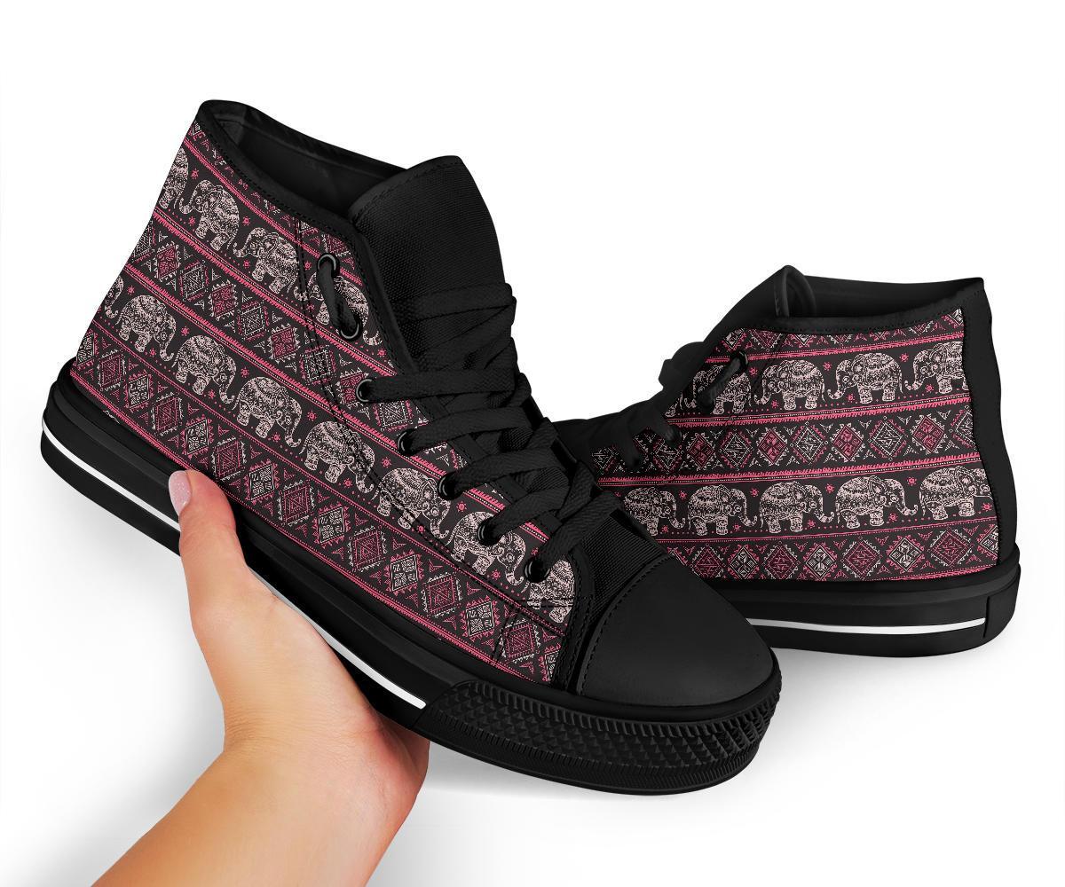Red Elephant Aztec Pattern Print Men Women's High Top Shoes-grizzshop