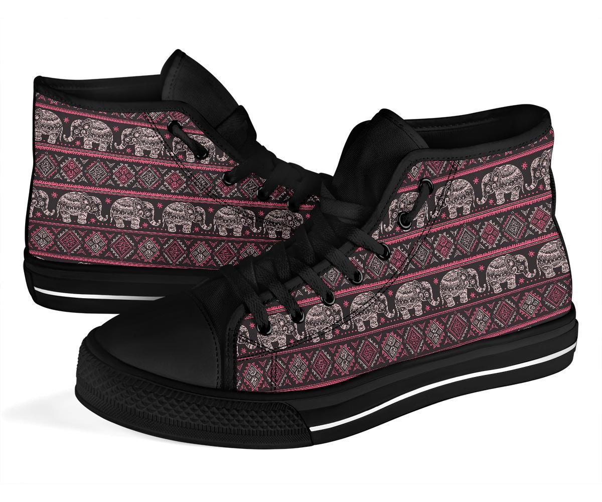 Red Elephant Aztec Pattern Print Men Women's High Top Shoes-grizzshop