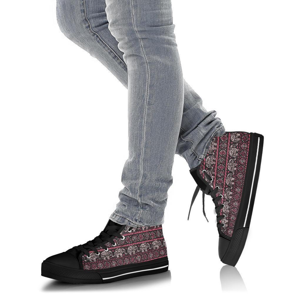 Red Elephant Aztec Pattern Print Men Women's High Top Shoes-grizzshop
