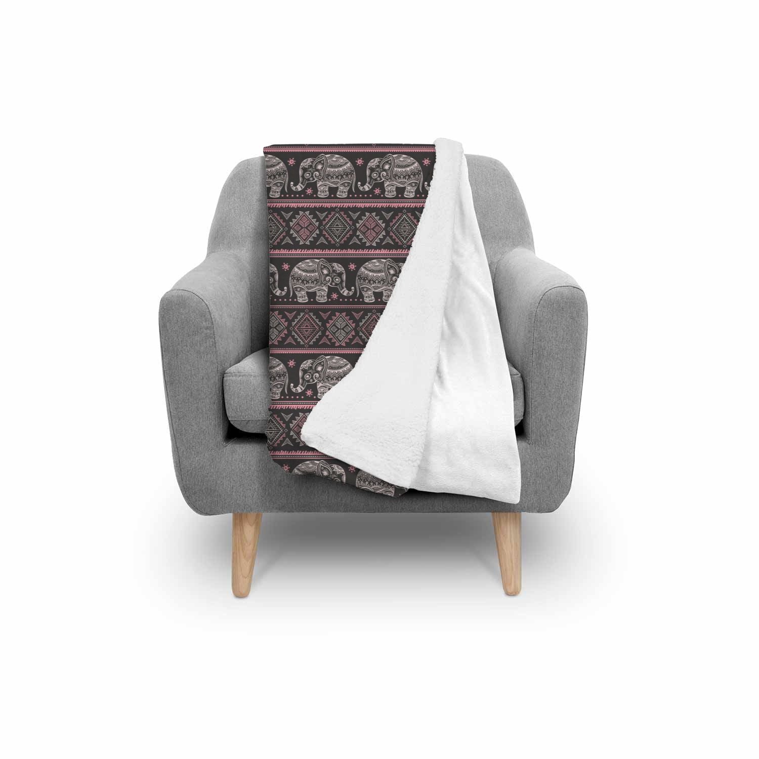 Red Elephant Aztec Pattern Print Throw Blanket-grizzshop