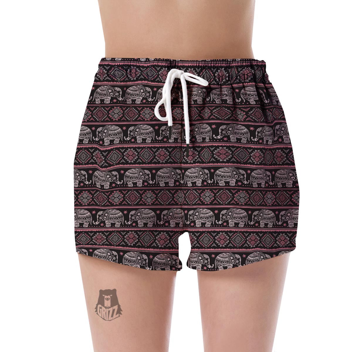 Red Elephant Aztec Pattern Print Women's Shorts-grizzshop