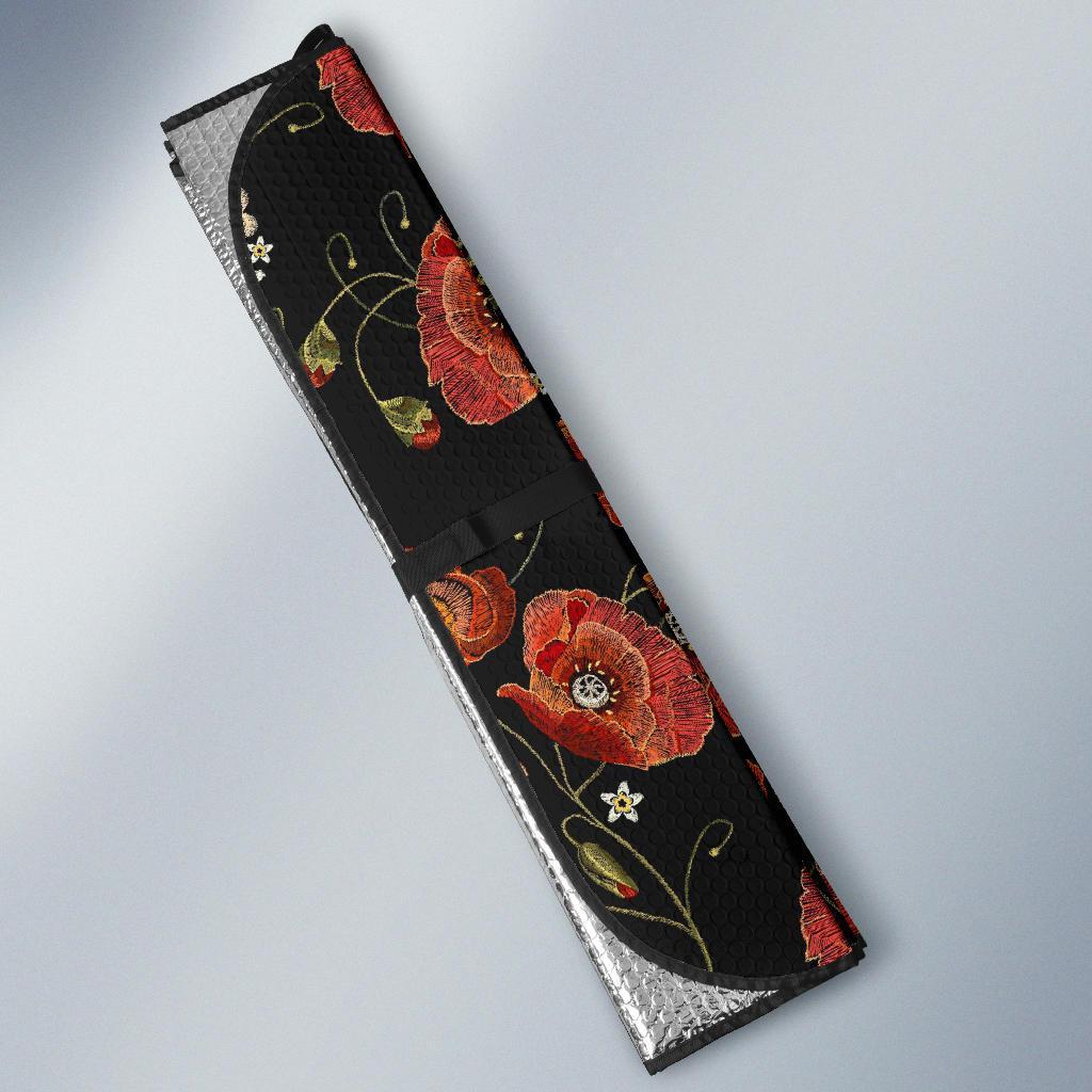 Red Floral Poppy Pattern Print Car Sun Shade-grizzshop