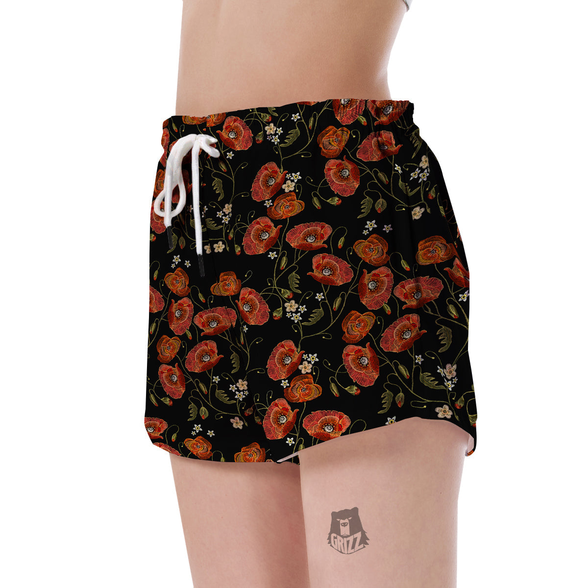 Red Floral Poppy Pattern Print Women's Shorts-grizzshop