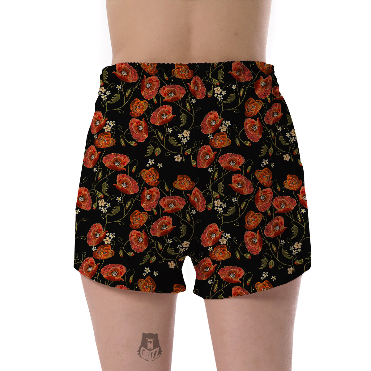 Red Floral Poppy Pattern Print Women's Shorts-grizzshop