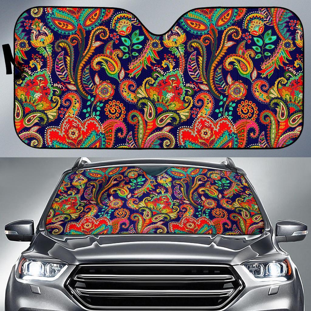 Red Flower Paisley Pattern Print Car Sun Shade-grizzshop