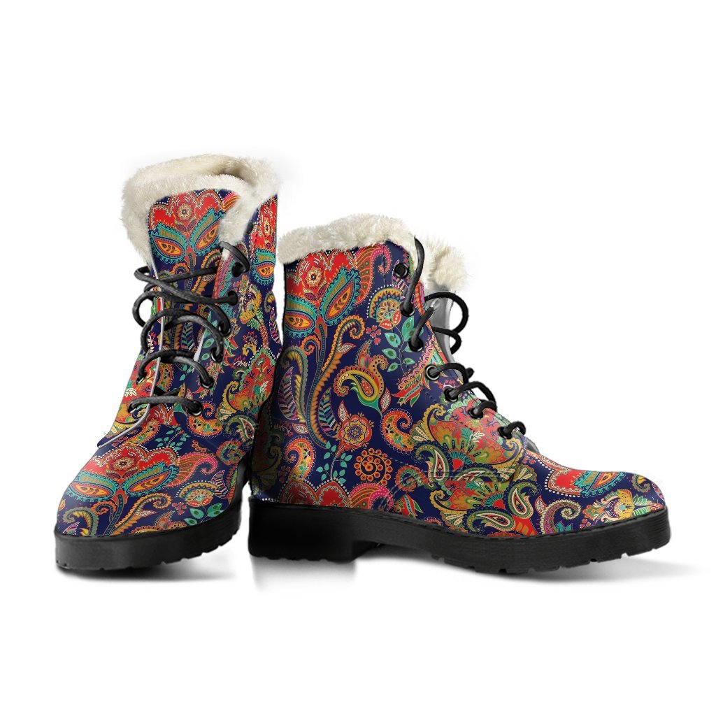 Red Flower Paisley Pattern Print Comfy Winter Boots-grizzshop