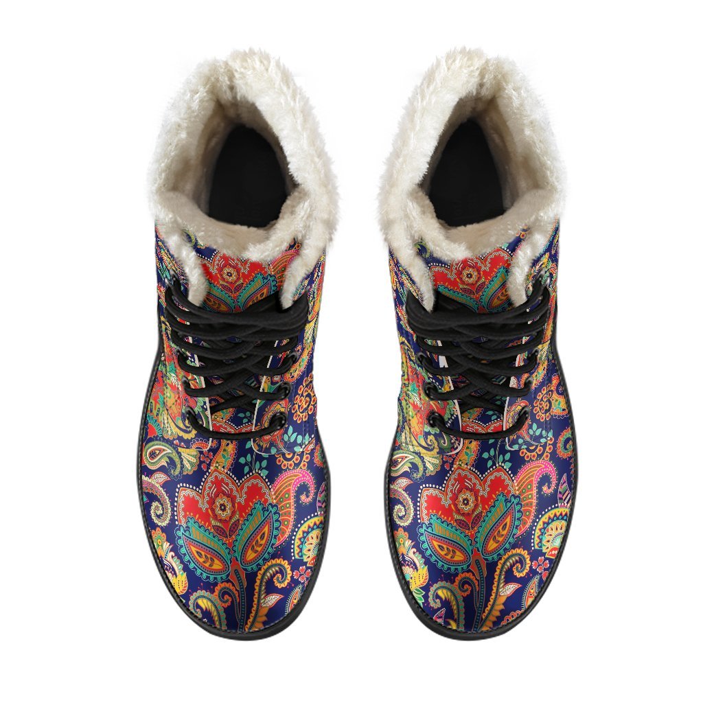 Red Flower Paisley Pattern Print Comfy Winter Boots-grizzshop