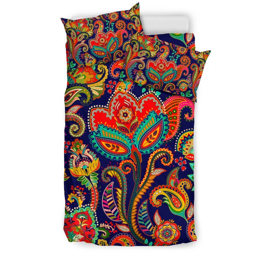 Red Flower Paisley Pattern Print Duvet Cover Bedding Set-grizzshop