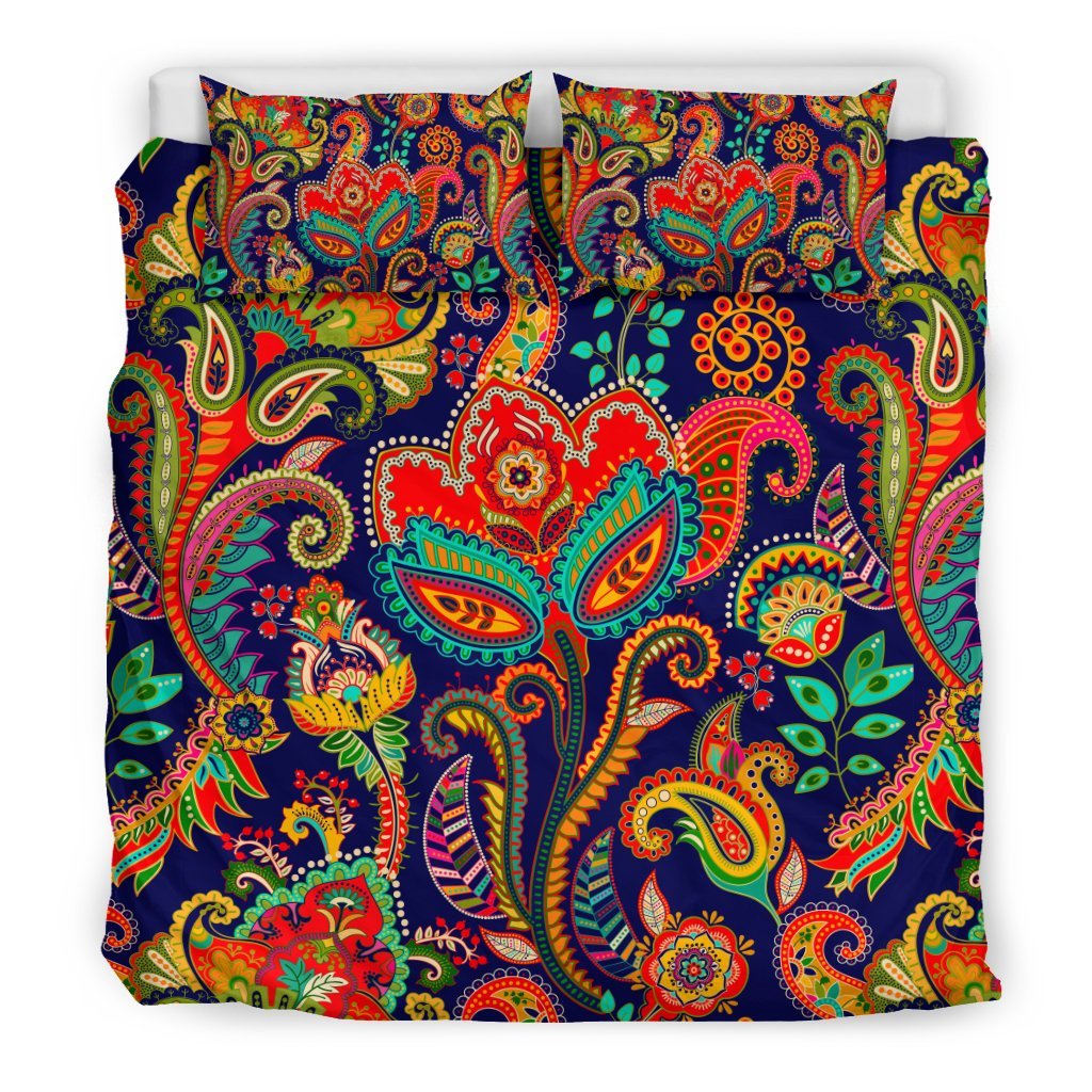 Red Flower Paisley Pattern Print Duvet Cover Bedding Set-grizzshop