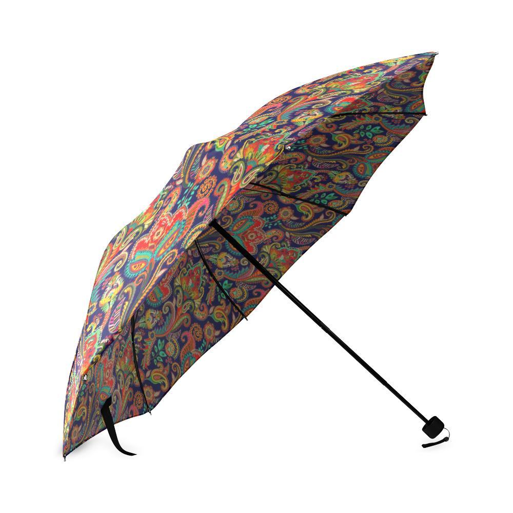 Red Flower Paisley Pattern Print Foldable Umbrella-grizzshop