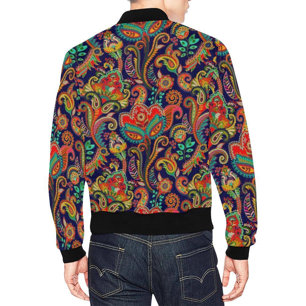 Red Flower Paisley Pattern Print Men's Bomber Jacket-grizzshop