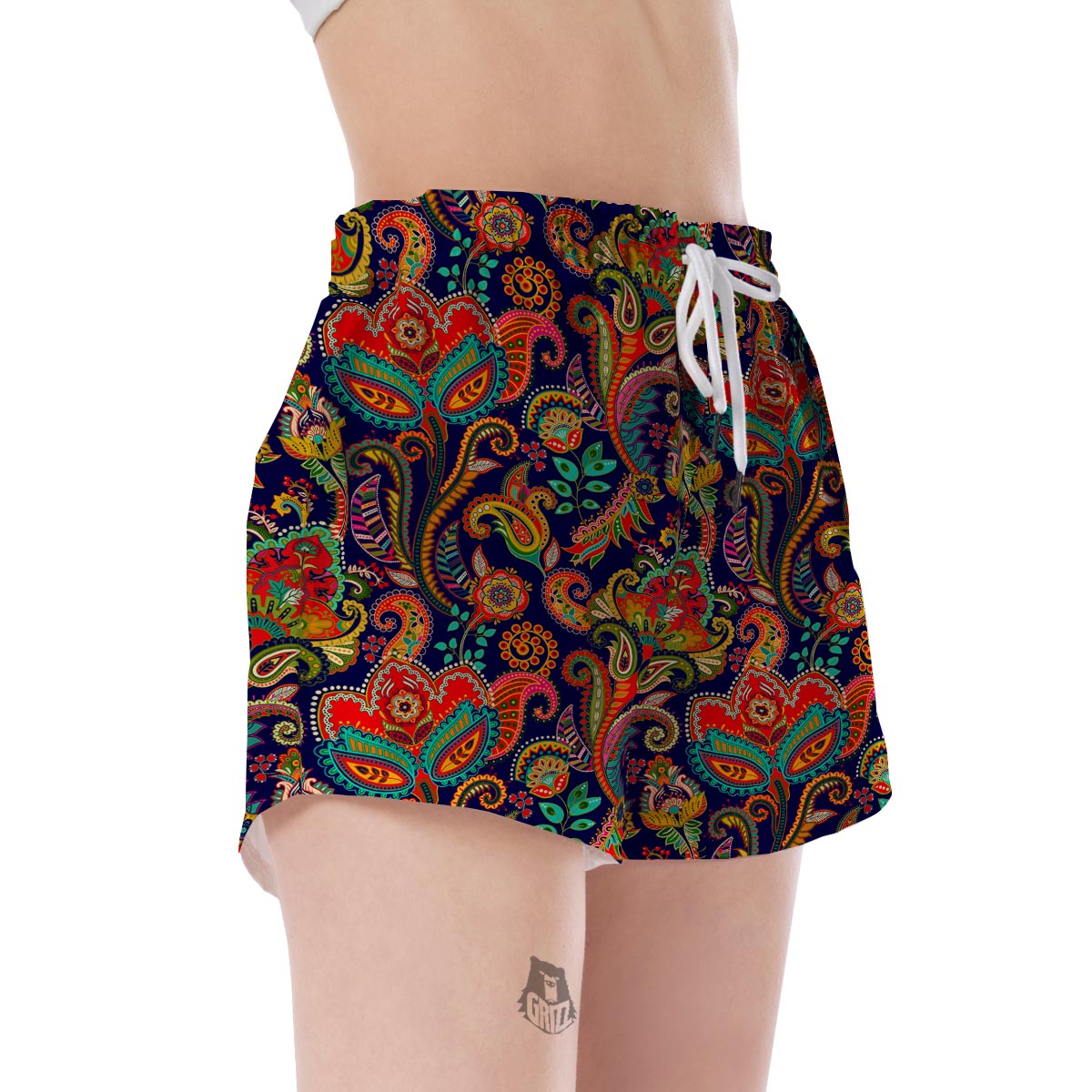 Red Flower Paisley Pattern Print Women's Shorts-grizzshop