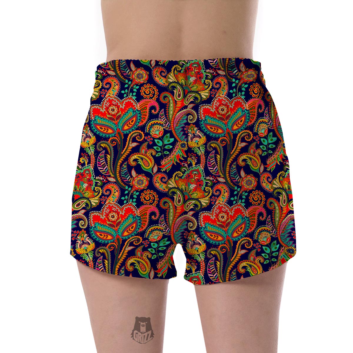 Red Flower Paisley Pattern Print Women's Shorts-grizzshop