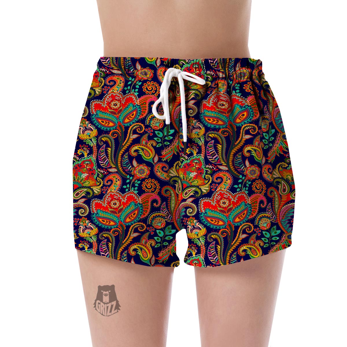 Red Flower Paisley Pattern Print Women's Shorts-grizzshop
