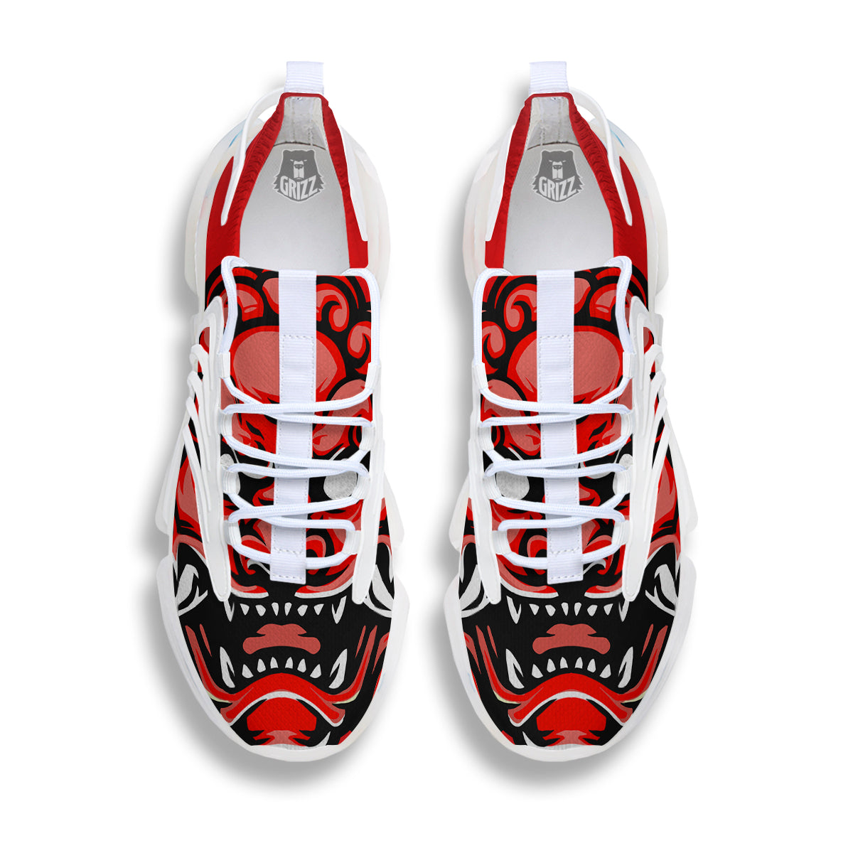 Red Foo Dog Print White Gym Shoes-grizzshop