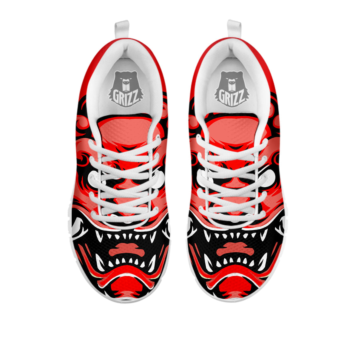 Red Foo Dog Print White Sneaker-grizzshop