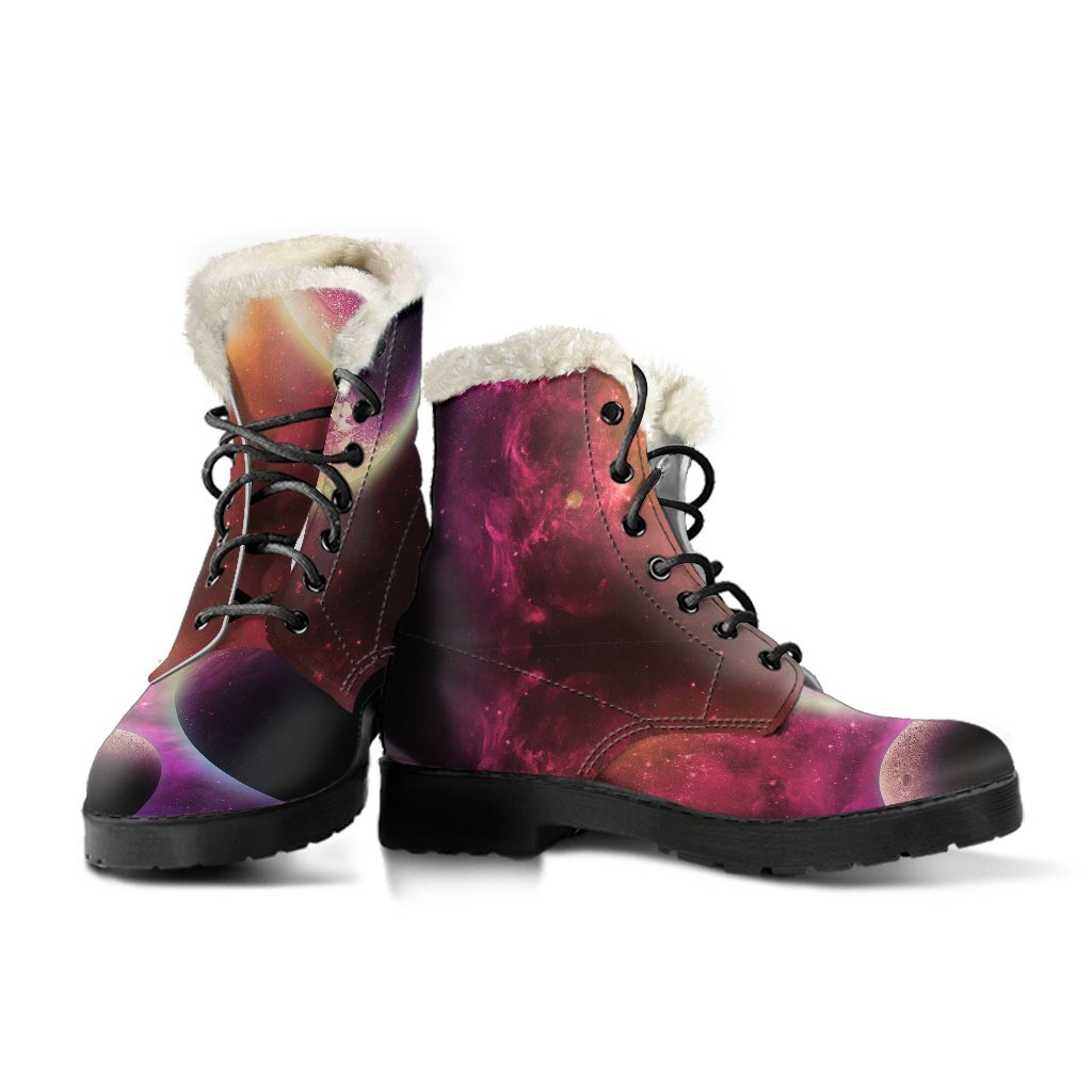 Red Galaxy Space Moon Earth Print Comfy Winter Boots-grizzshop
