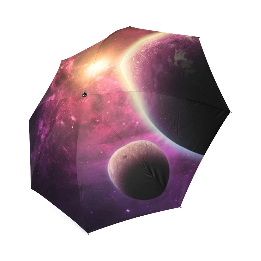 Red Galaxy Space Moon Earth Print Foldable Umbrella-grizzshop