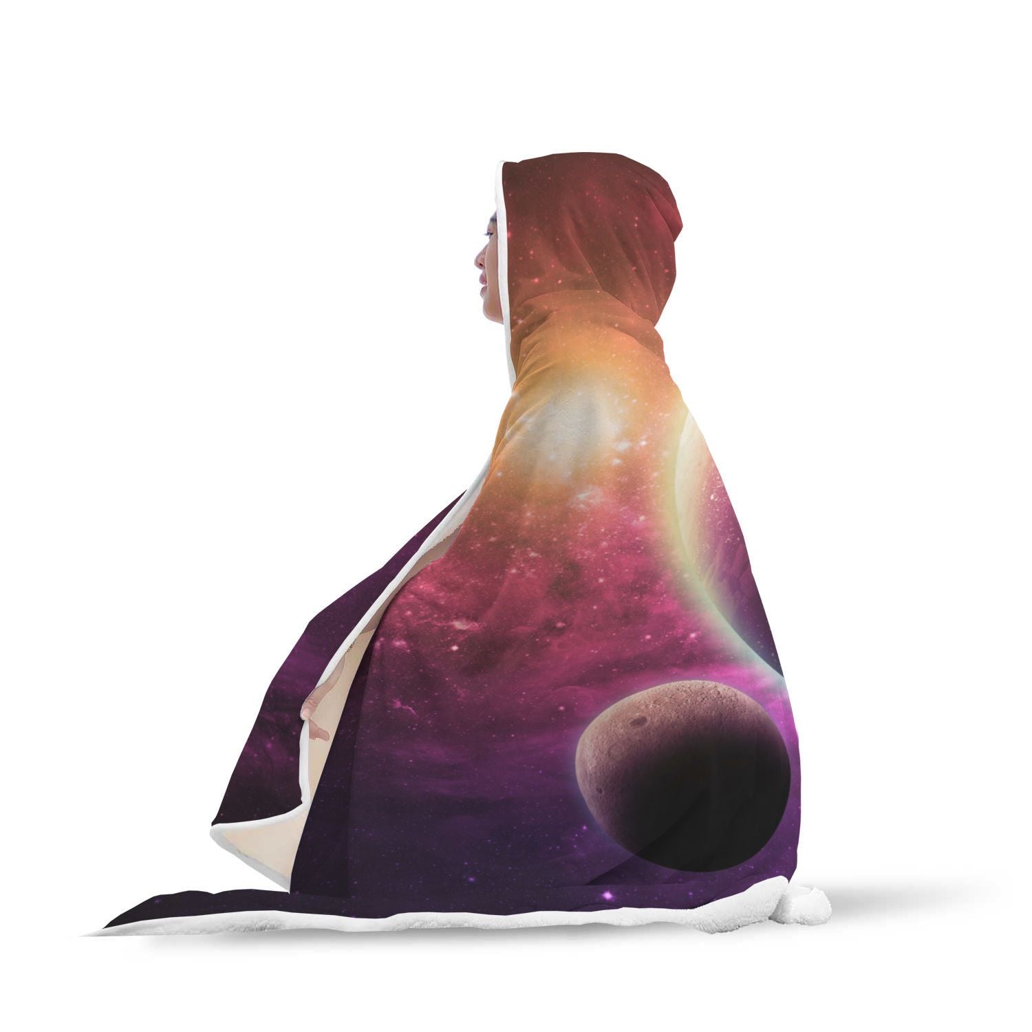 Red Galaxy Space Moon Earth Print Hooded Blanket-grizzshop