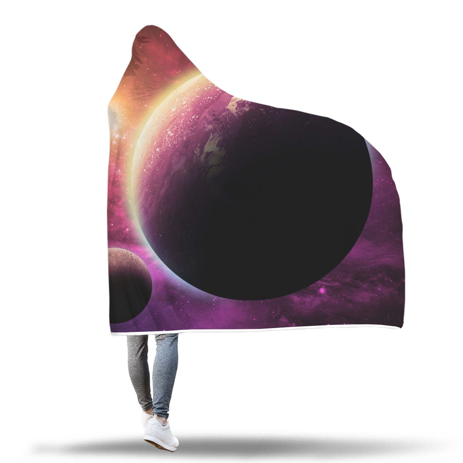 Red Galaxy Space Moon Earth Print Hooded Blanket-grizzshop
