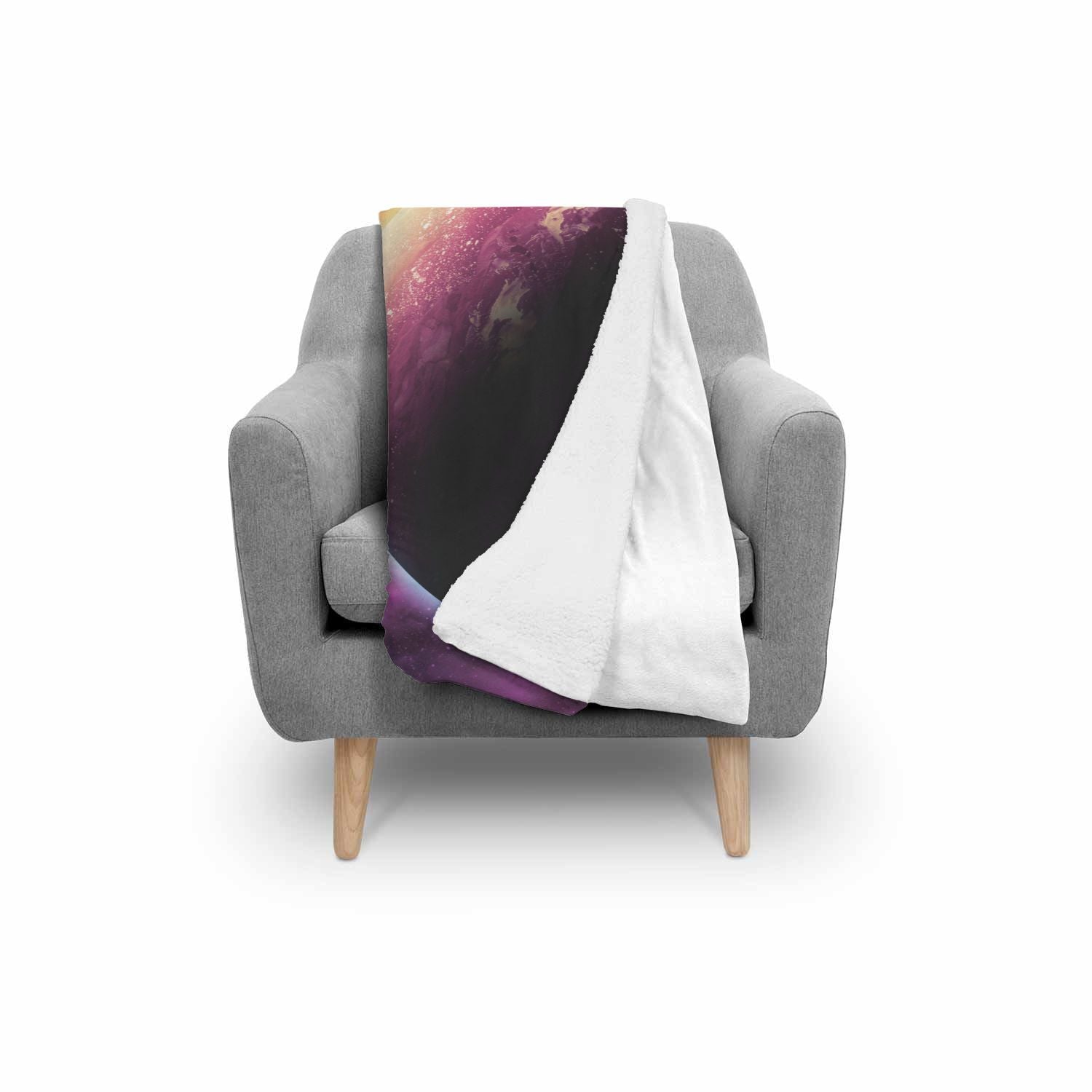 Red Galaxy Space Moon Earth Print Throw Blanket-grizzshop