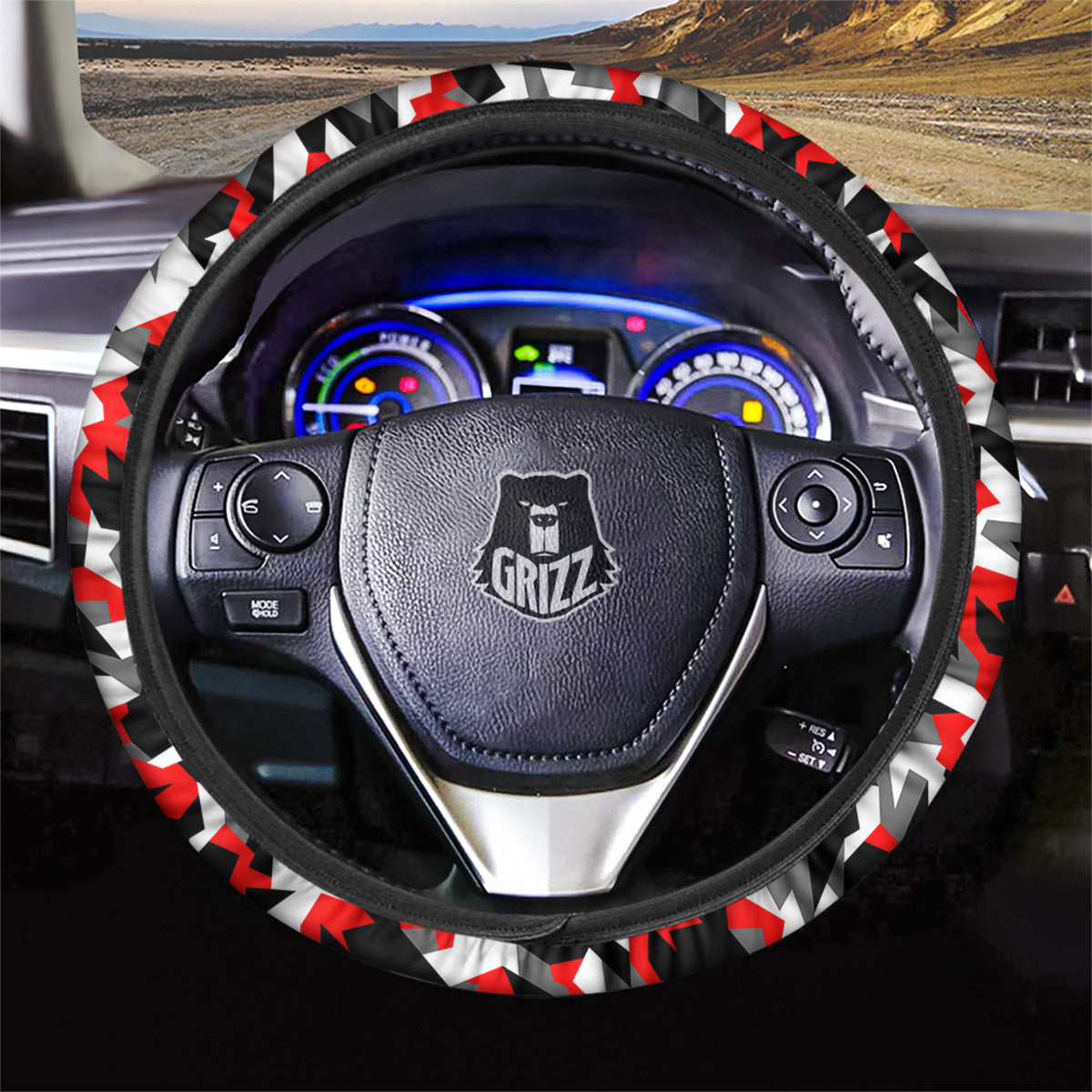 Red Geometric Camouflage Print Pattern Car Steering Wheel Cover-grizzshop