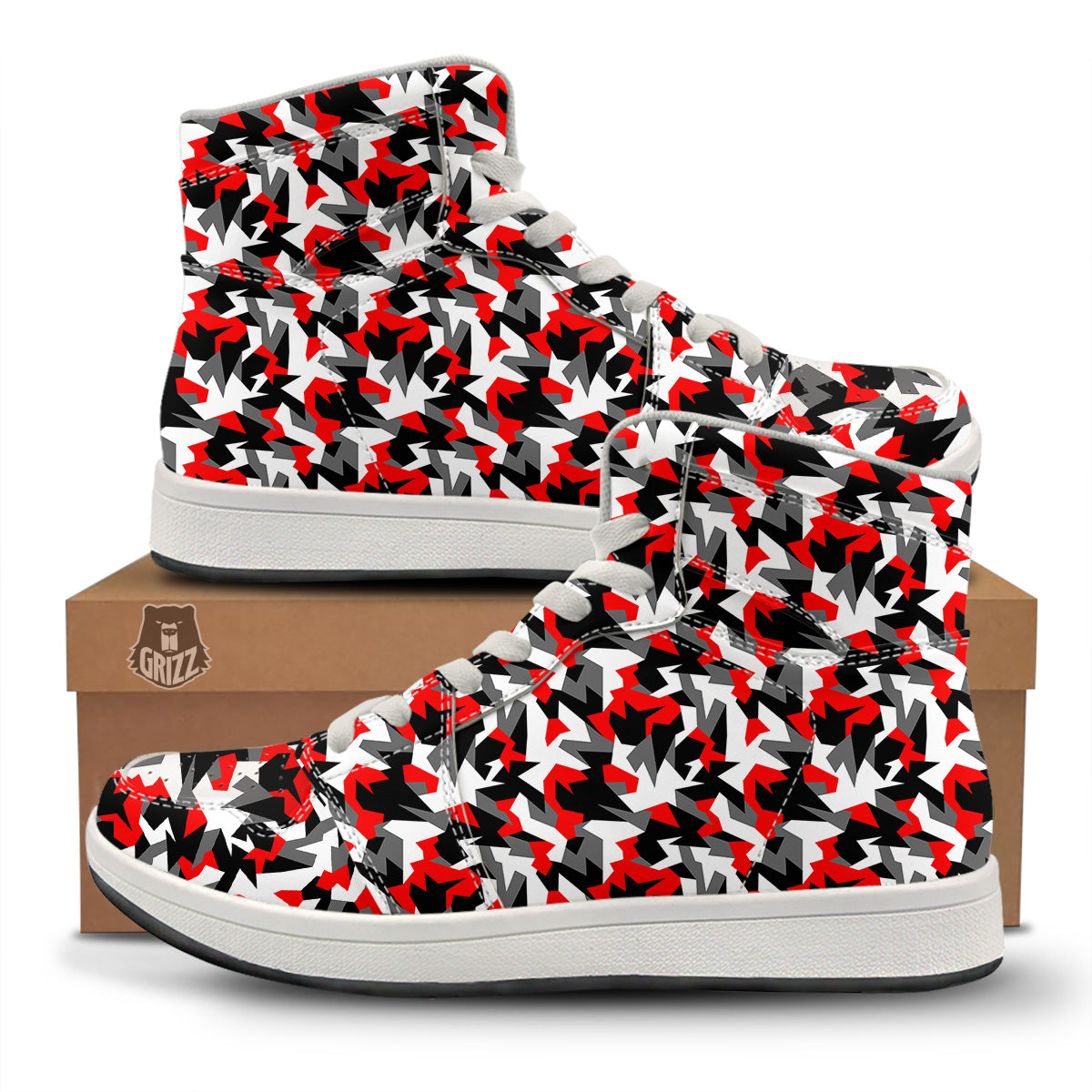 Red Geometric Camouflage Print Pattern High Top Sneakers-grizzshop