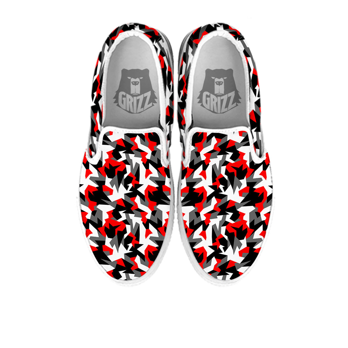 Red Geometric Camouflage Print Pattern White Slip On Shoes-grizzshop