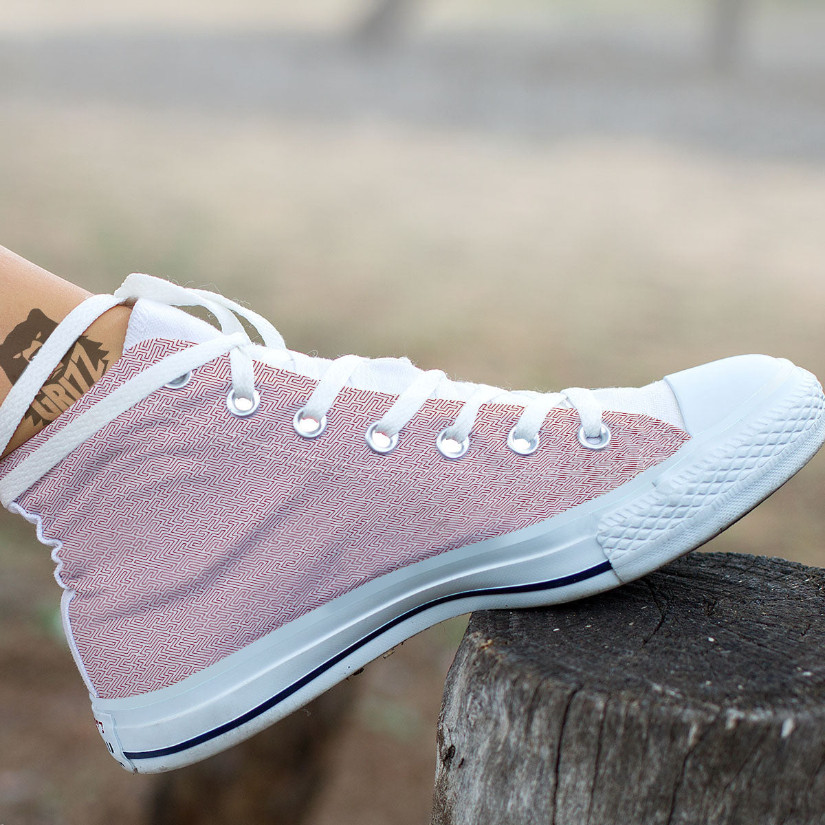 Red Geometric Maze Print White High Top Shoes-grizzshop