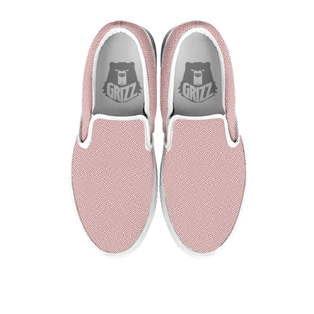 Red Geometric Maze Print White Slip On Shoes-grizzshop