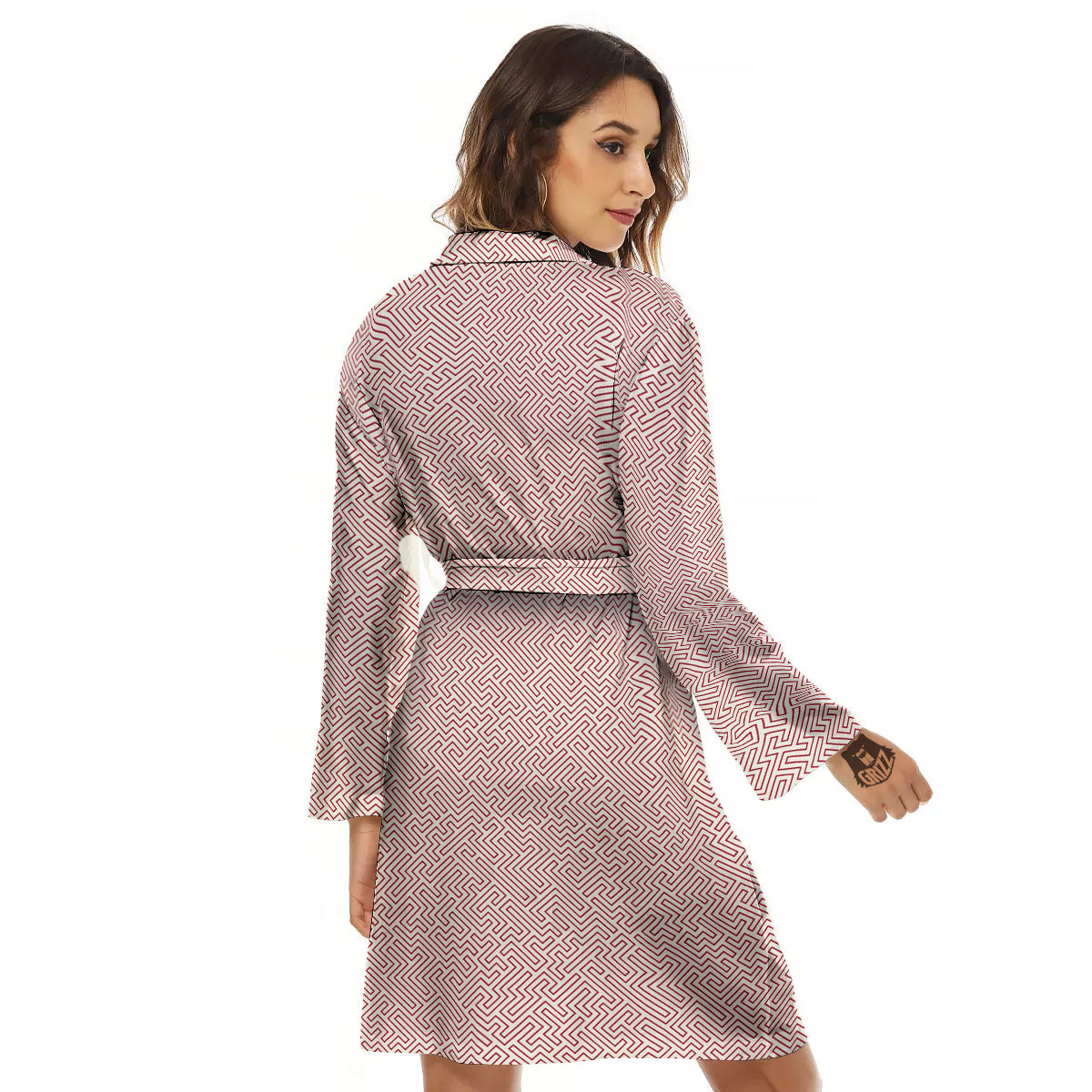 Red Geometric Maze Print Women's Robe-grizzshop