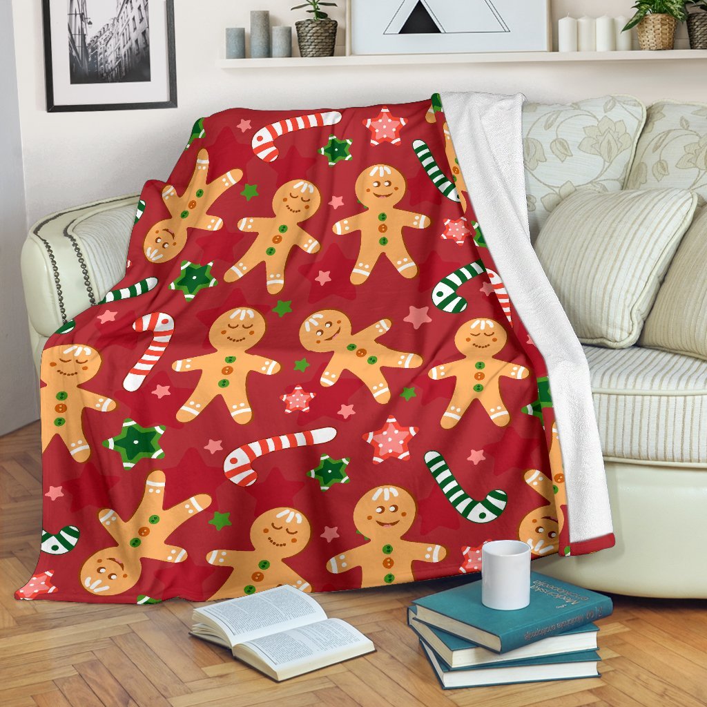 Red Gingerbread Man Chirstmas Pattern Print Blanket-grizzshop