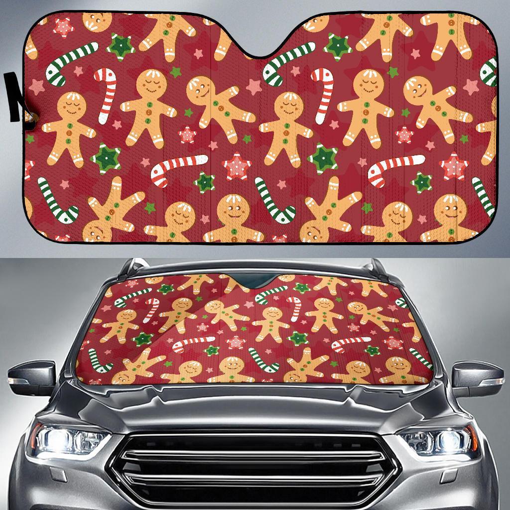Red Gingerbread Man Chirstmas Pattern Print Car Sun Shade-grizzshop