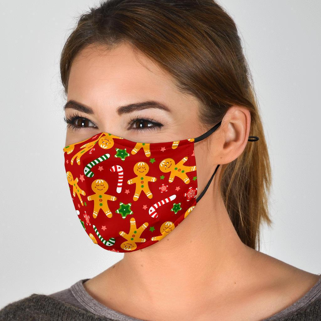 Red Gingerbread Man Chirstmas Pattern Print Face Mask-grizzshop