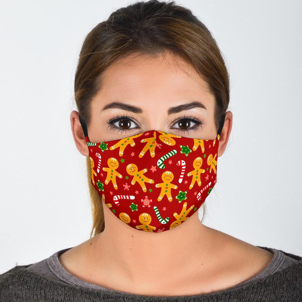Red Gingerbread Man Chirstmas Pattern Print Face Mask-grizzshop