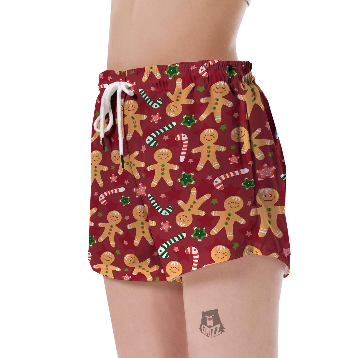 Red Gingerbread Man Chirstmas Pattern Print Women's Shorts-grizzshop