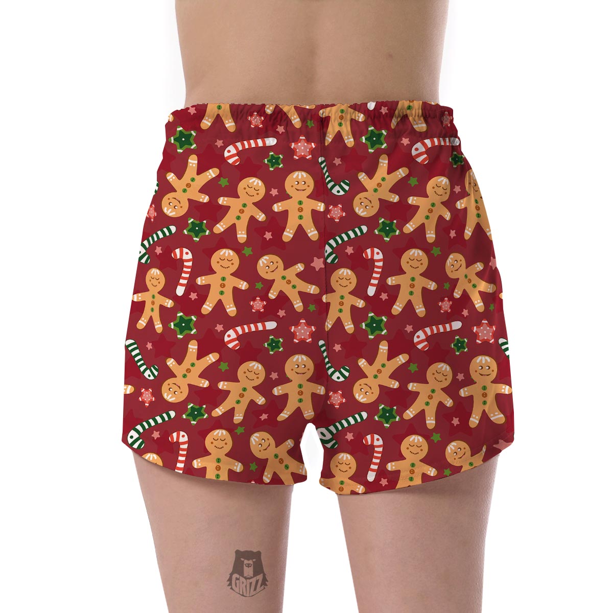 Red Gingerbread Man Chirstmas Pattern Print Women's Shorts-grizzshop