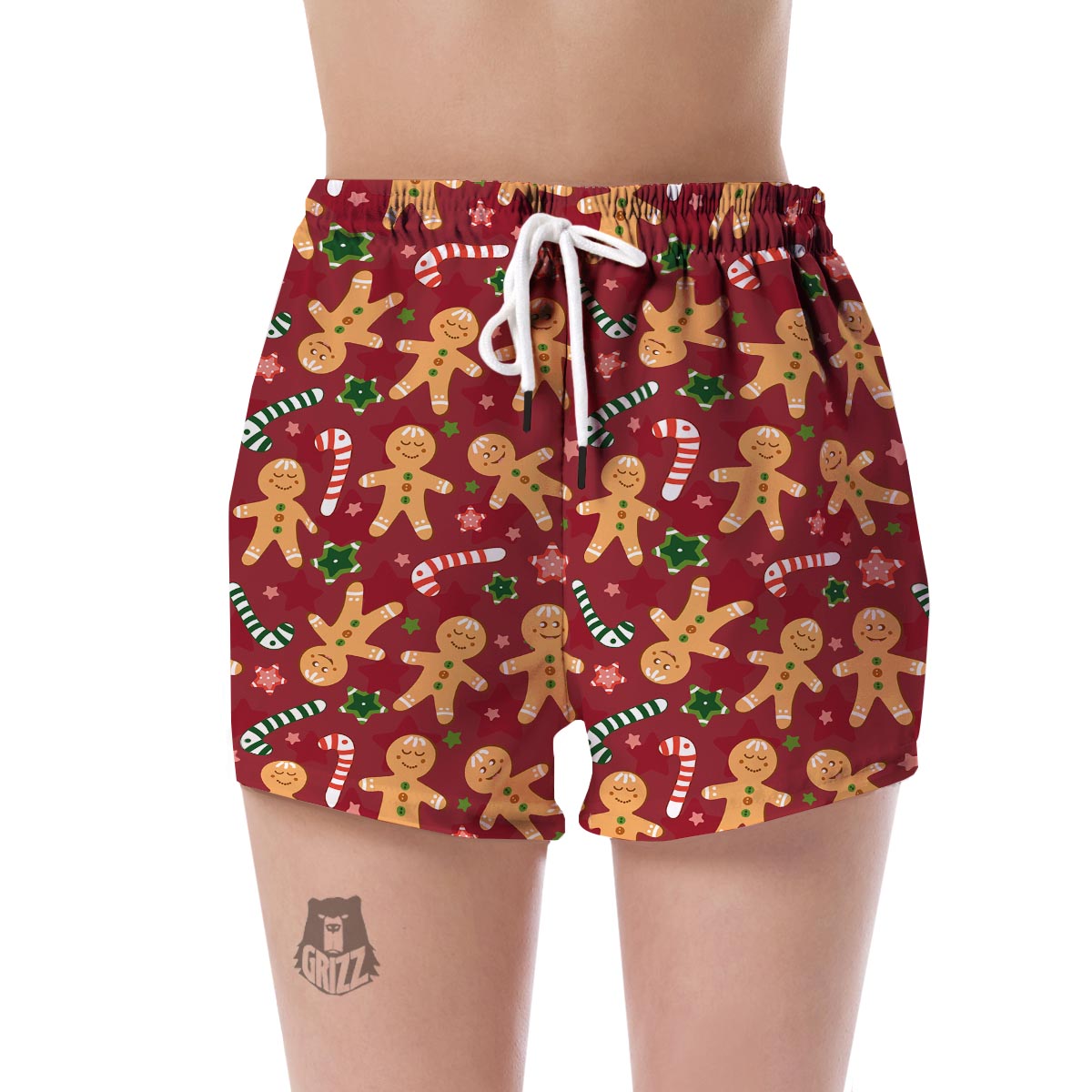 Red Gingerbread Man Chirstmas Pattern Print Women's Shorts-grizzshop