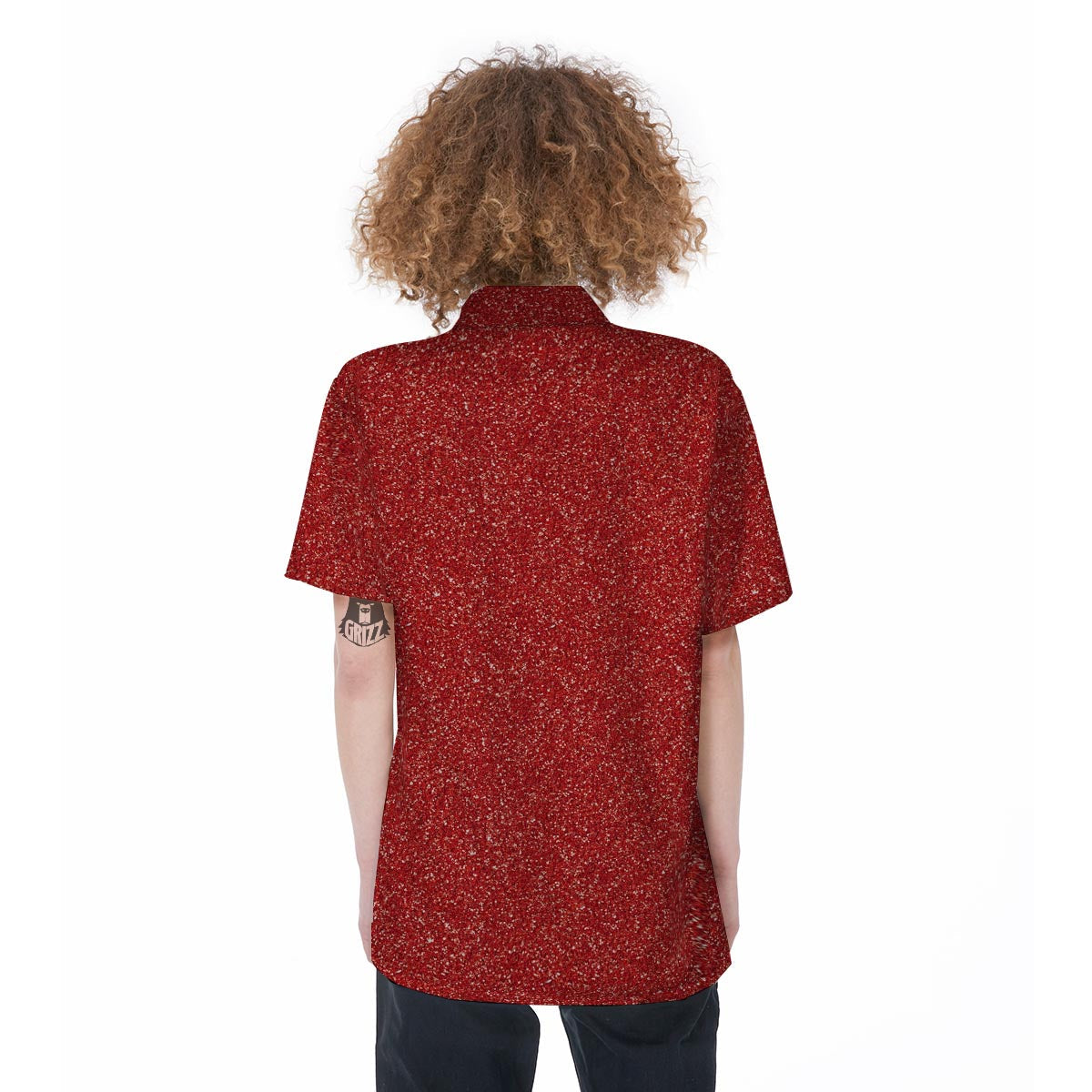 Red Glitter Texture Print Women's Short Sleeve Shirts-grizzshop