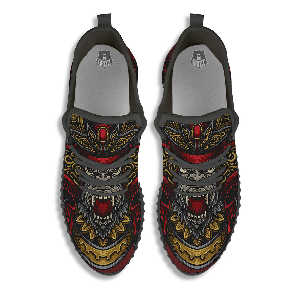 Red Gorilla Samurai Print Black Walking Shoes-grizzshop