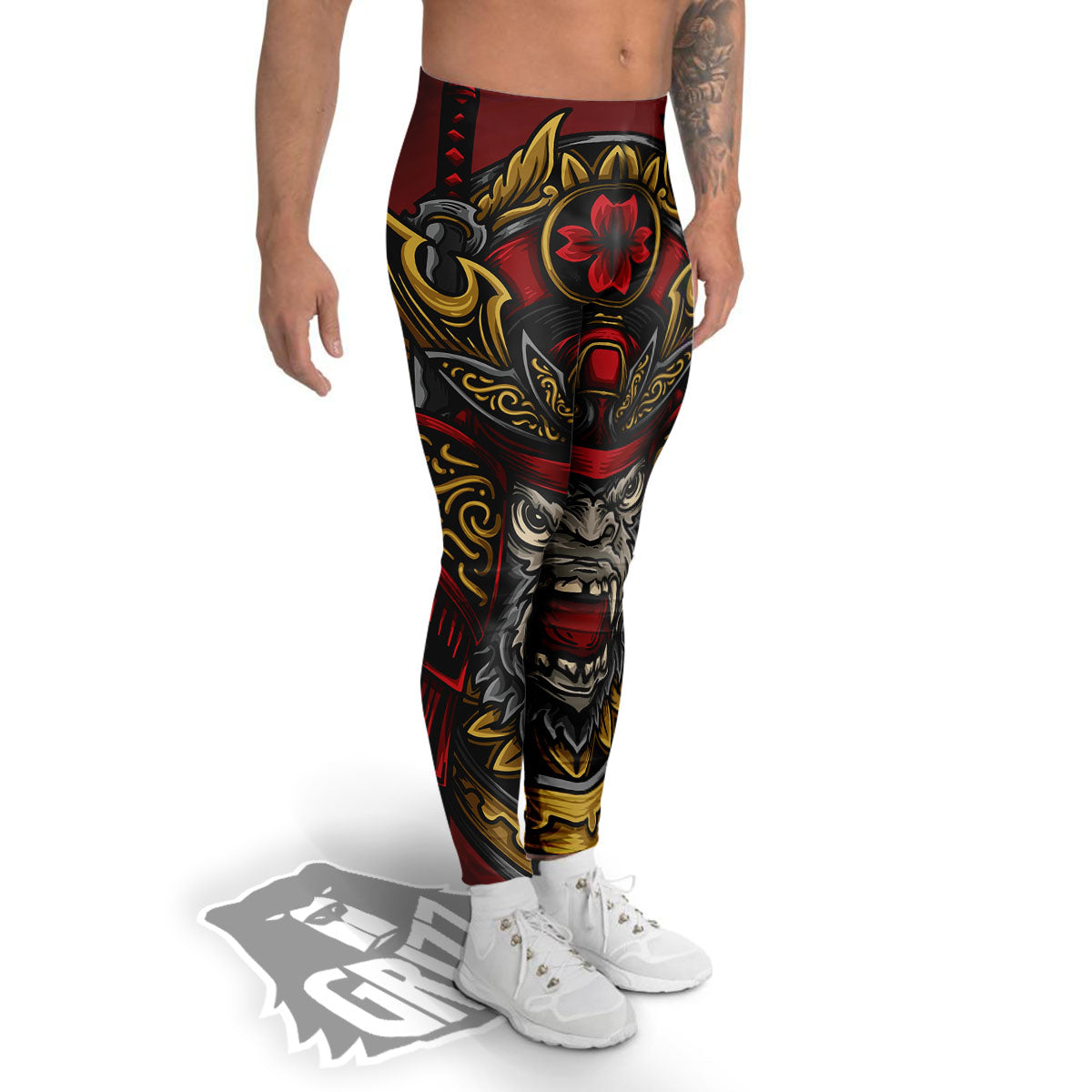 Red Gorilla Samurai Print Men's Leggings-grizzshop