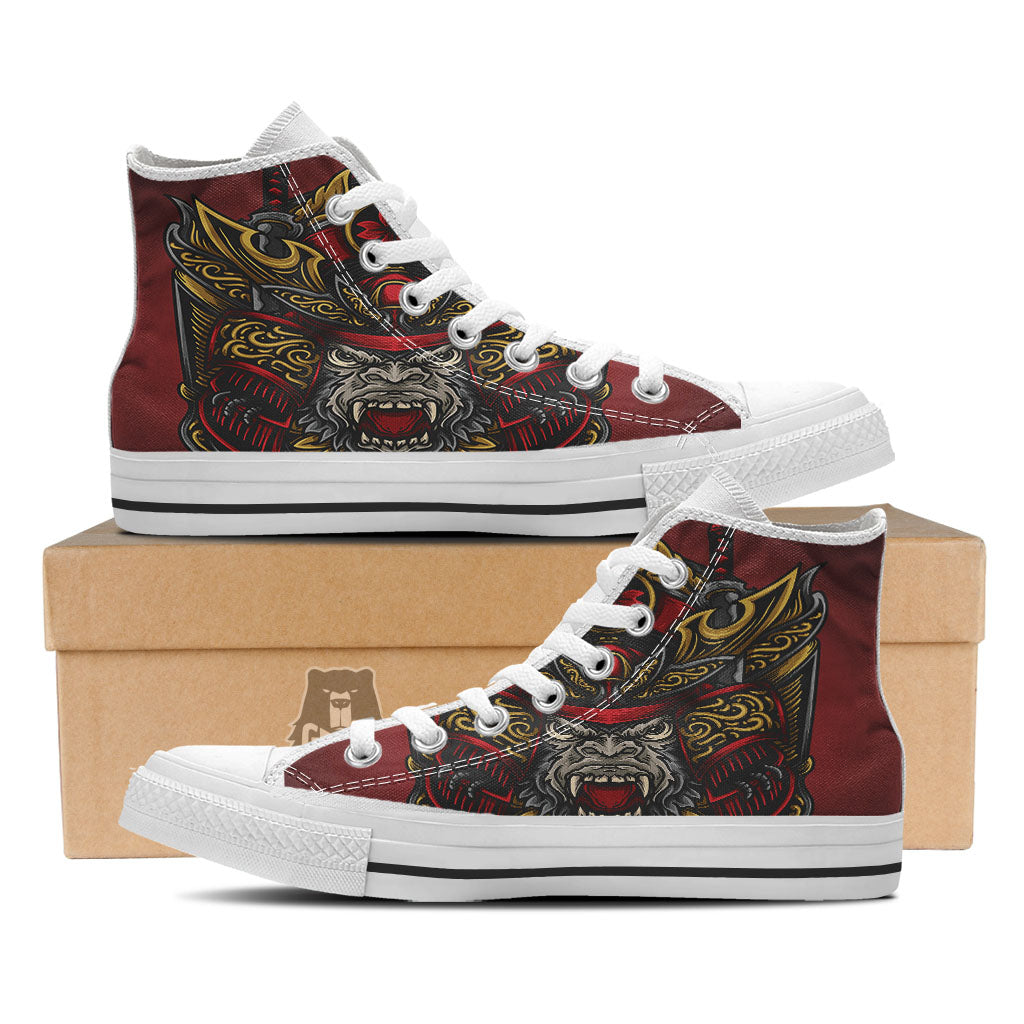 Red Gorilla Samurai Print White High Top Shoes-grizzshop