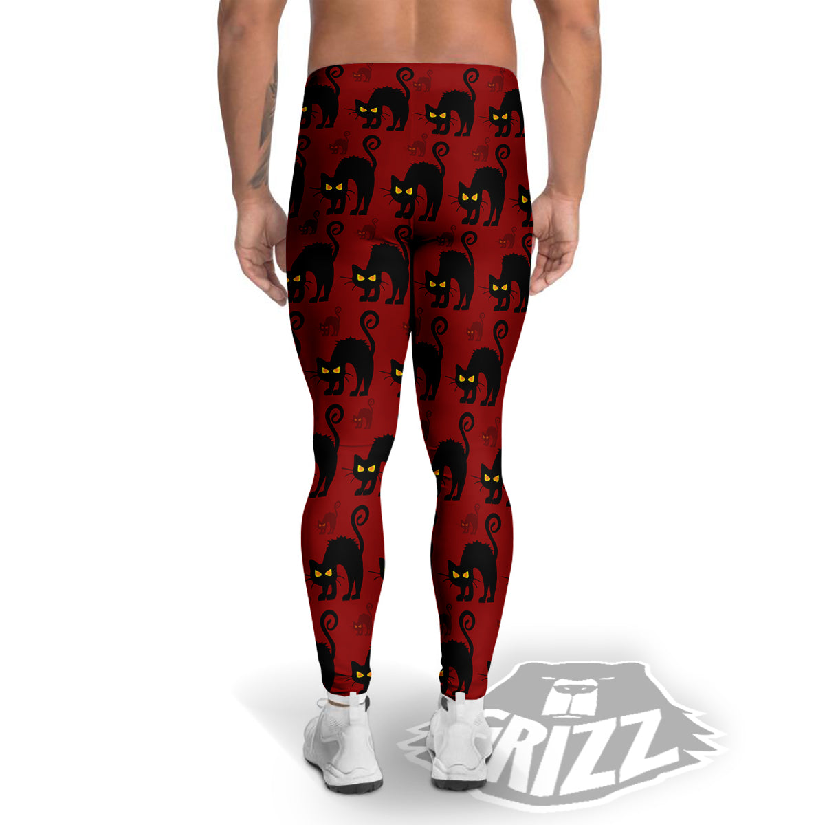 Red Halloween Cat Print Pattern Men's Leggings-grizzshop