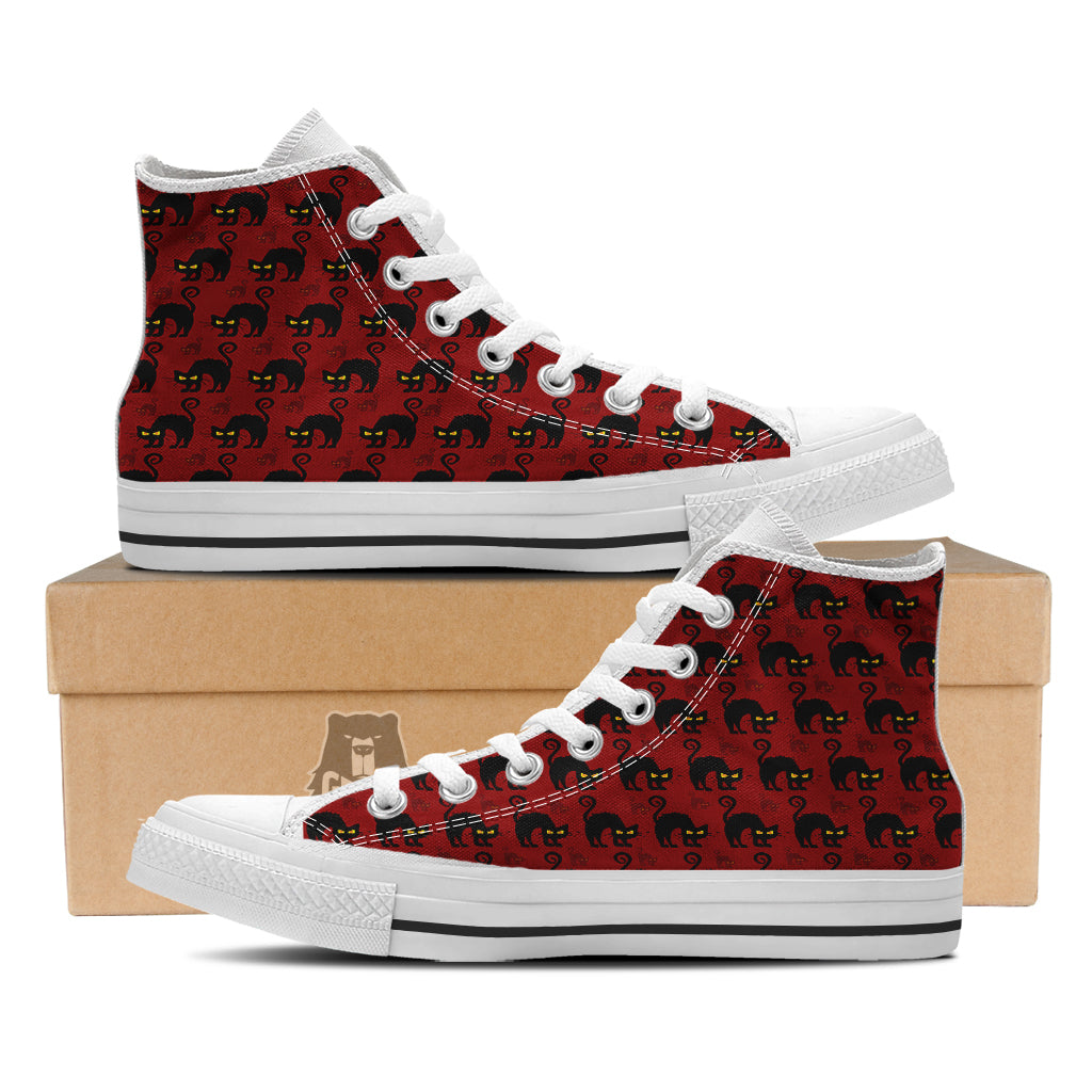 Red Halloween Cat Print Pattern White High Top Shoes-grizzshop
