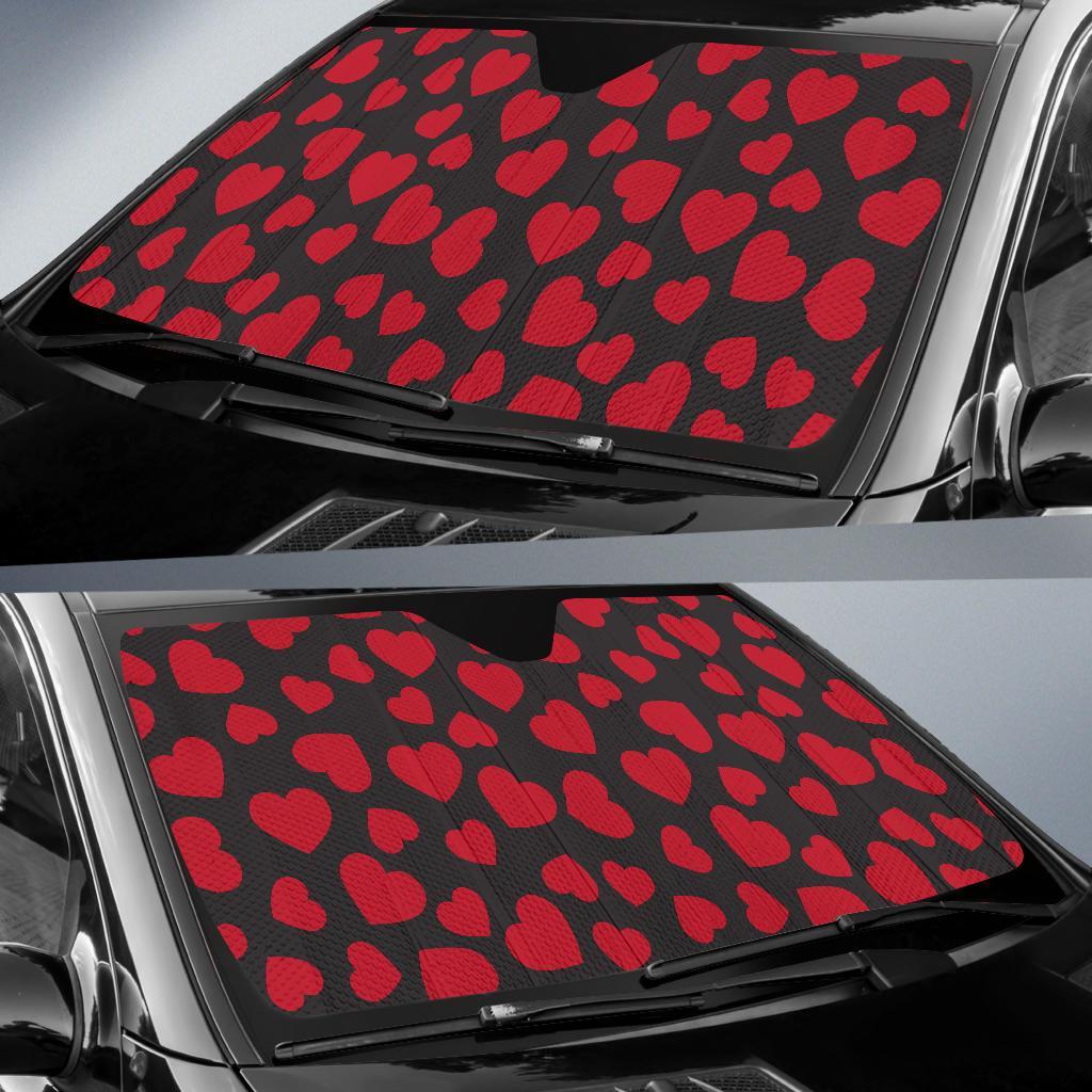 Red Heart Pattern Print Car Sun Shade-grizzshop