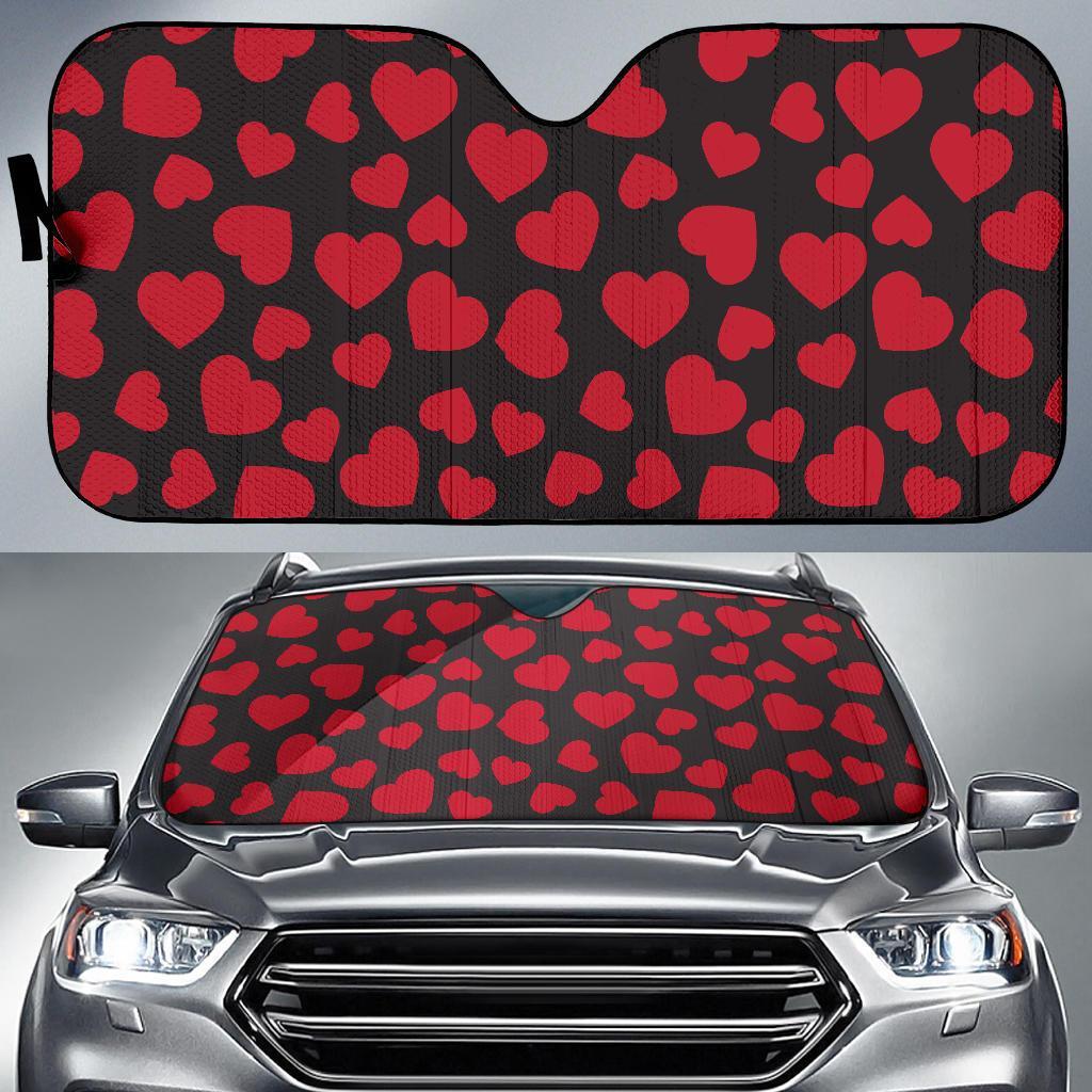 Red Heart Pattern Print Car Sun Shade-grizzshop