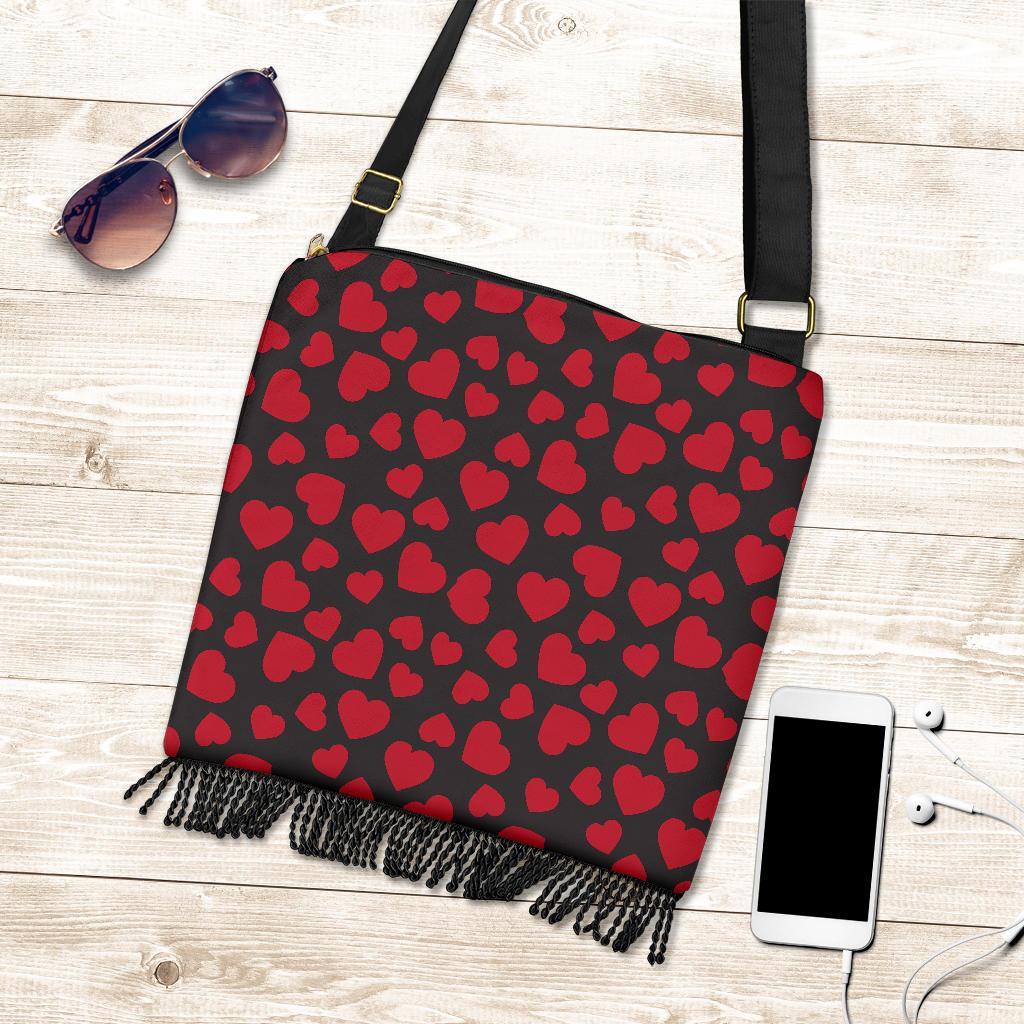 Red Heart Pattern Print Crossbody Bags-grizzshop