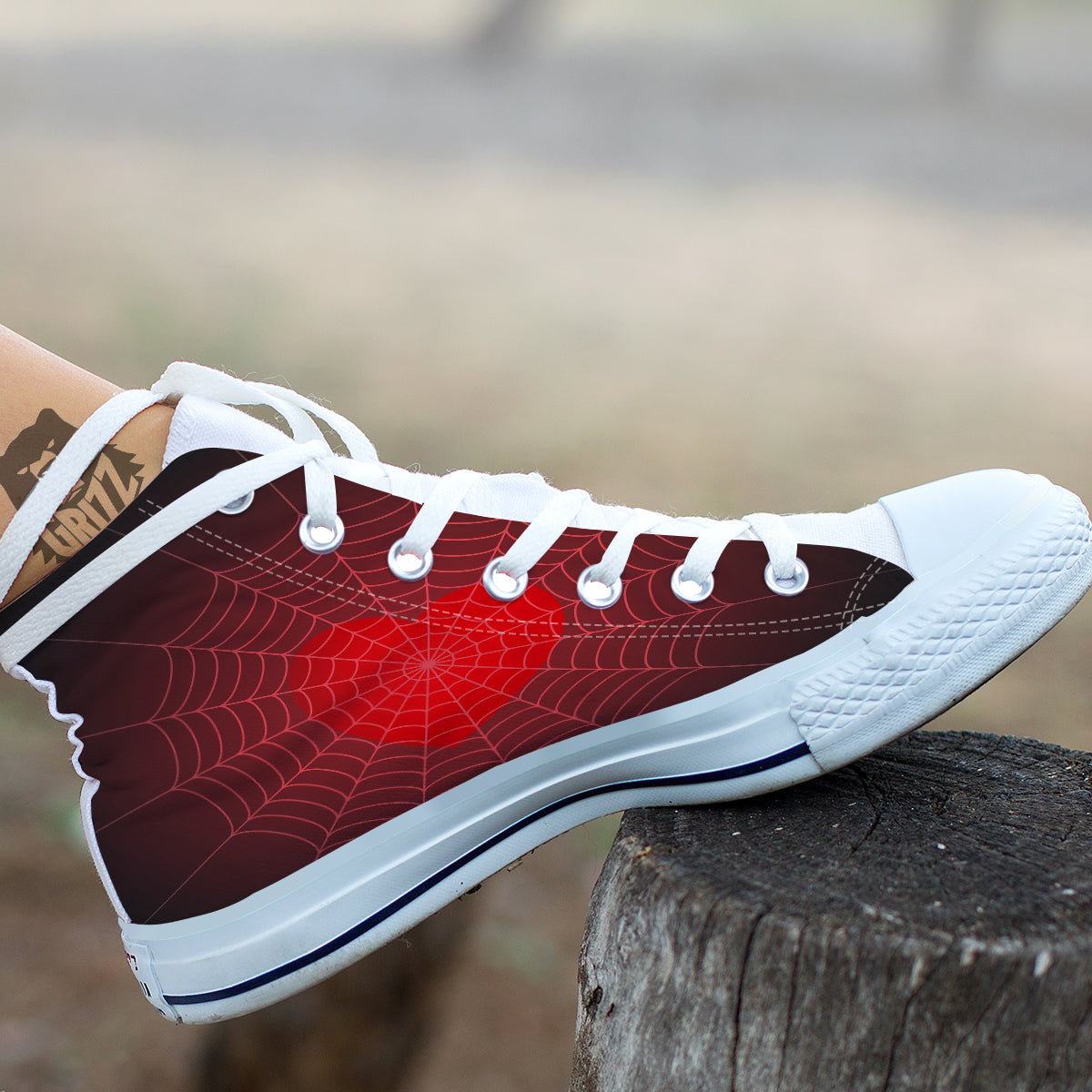Red Heart Spider Web Print White High Top Shoes-grizzshop